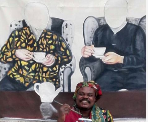 “The tea was very hot” Rasta the painter working on a mural of Julius Malema and Jacob Zuma&#8217;s tea party!, EntertainmentSA News South Africa