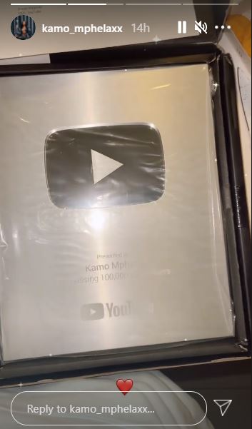 Kamo Mphela gets YouTube plaque for surpassing 100k subscribers, EntertainmentSA News South Africa